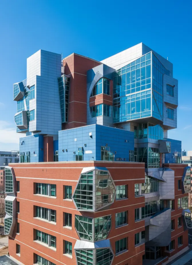 Modern architectural science building at MIT for international student research.